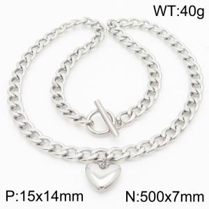 Stainless steel OT buckle heart-shaped pendant necklace - KN283170-Z