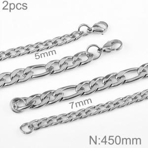 Simplified Figaro chain 5mm and 7mm stainless steel necklaces, 45cm - KN283262-Z