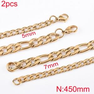 Simplified Figaro chain 5mm and 7mm stainless steel necklaces, 45cm - KN283269-Z