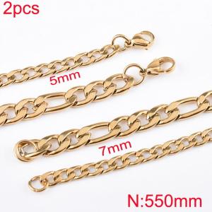 Simplified Figaro chain 5mm and 7mm stainless steel necklaces, 55cm - KN283271-Z