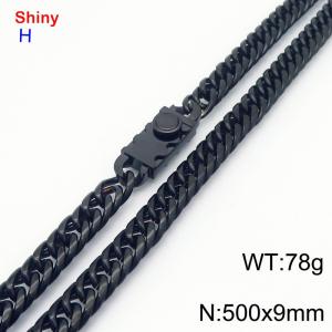 Fashionable stainless steel 500 × 9mm Cuban chain creative small circle splicing rectangular combination buckle temperament black necklace - KN284185-Z