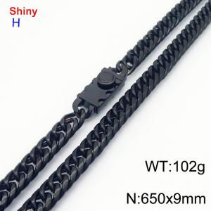 Fashionable stainless steel 650 × 9mm Cuban chain creative small circle splicing rectangular combination buckle temperament black necklace - KN284188-Z