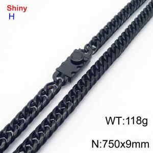 Fashionable stainless steel 750 × 9mm Cuban chain creative small circle splicing rectangular combination buckle temperament black necklace - KN284190-Z