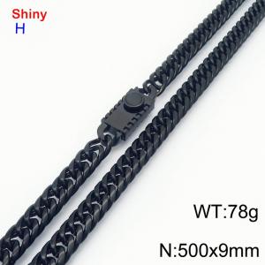 500x9mm Punk Stainless Steel Men's Necklace Chain Square Clasp 18k Black Plated Curb Chain Shiny Necklaces - KN284220-Z