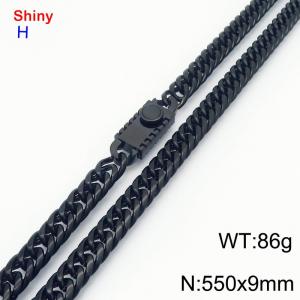 550x9mm Punk Stainless Steel Men's Necklace Chain Square Clasp 18k Black Plated Curb Chain Shiny Necklaces - KN284221-Z