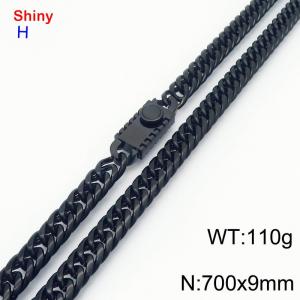700x9mm Punk Stainless Steel Men's Necklace Chain Square Clasp 18k Black Plated Curb Chain Shiny Necklaces - KN284224-Z