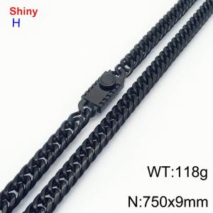 750x9mm Punk Stainless Steel Men's Necklace Chain Square Clasp 18k Black Plated Curb Chain Shiny Necklaces - KN284225-Z