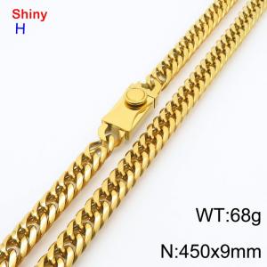 450x9mm Stainless Steel Necklace Chain Square Clasp 18k Gold Plated Curb Chain Shiny Necklaces Men's Jewelry - KN284226-Z