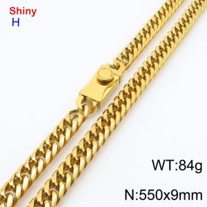 550x9mm Stainless Steel Necklace Chain Square Clasp 18k Gold Plated Curb Chain Shiny Necklaces Men's Jewelry - KN284228-Z