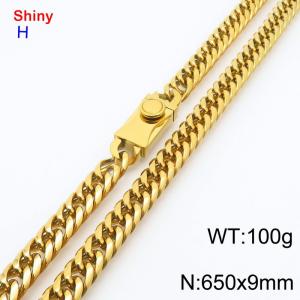 650x9mm Stainless Steel Necklace Chain Square Clasp 18k Gold Plated Curb Chain Shiny Necklaces Men's Jewelry - KN284230-Z