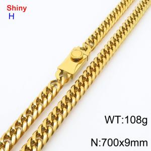 700x9mm Stainless Steel Necklace Chain Square Clasp 18k Gold Plated Curb Chain Shiny Necklaces Men's Jewelry - KN284231-Z