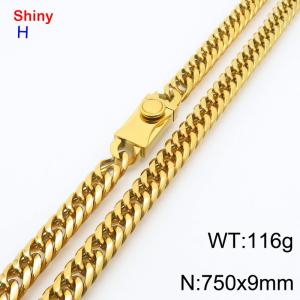 750x9mm Stainless Steel Necklace Chain Square Clasp 18k Gold Plated Curb Chain Shiny Necklaces Men's Jewelry - KN284232-Z