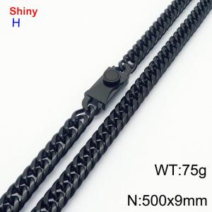 500x9mm 18k Black Plated Curb Chain Shiny Necklaces Stainless Steel Necklace Chain Square Clasp Men's Jewelry - KN284241-Z