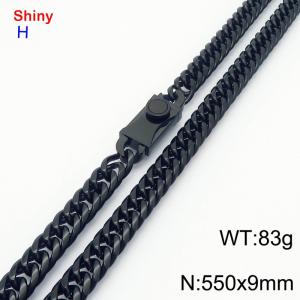 550x9mm 18k Black Plated Curb Chain Shiny Necklaces Stainless Steel Necklace Chain Square Clasp Men's Jewelry - KN284242-Z