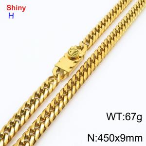 450x9mm 18k Gold Plated Curb Chain Shiny Necklaces Stainless Steel Necklace Chain Square Clasp Men's Jewelry - KN284247-Z