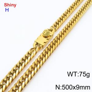 500x9mm 18k Gold Plated Curb Chain Shiny Necklaces Stainless Steel Necklace Chain Square Clasp Men's Jewelry - KN284248-Z