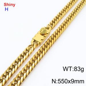 550x9mm 18k Gold Plated Curb Chain Shiny Necklaces Stainless Steel Necklace Chain Square Clasp Men's Jewelry - KN284249-Z
