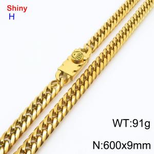 600x9mm 18k Gold Plated Curb Chain Shiny Necklaces Stainless Steel Necklace Chain Square Clasp Men's Jewelry - KN284250-Z