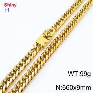 660x9mm 18k Gold Plated Curb Chain Shiny Necklaces Stainless Steel Necklace Chain Square Clasp Men's Jewelry - KN284251-Z