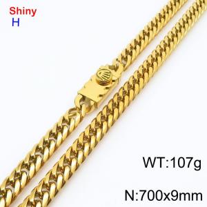700x9mm 18k Gold Plated Curb Chain Shiny Necklaces Stainless Steel Necklace Chain Square Clasp Men's Jewelry - KN284252-Z