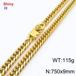 750x9mm 18k Gold Plated Curb Chain Shiny Necklaces Stainless Steel Necklace Chain Square Clasp Men's Jewelry - KN284253-Z