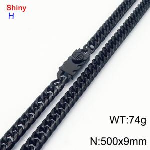 500x9mm 18k Black Plated Curb Chain Shiny Necklaces Stainless Steel Necklace Chain Special Clasp Men's Jewelry - KN284262-Z