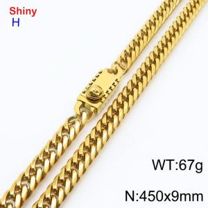450x9mm 18k Gold Plated Curb Chain Shiny Necklaces Stainless Steel Necklace Chain Special Clasp Men's Jewelry - KN284268-Z