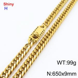 650x9mm 18k Gold Plated Curb Chain Shiny Necklaces Stainless Steel Necklace Chain Special Clasp Men's Jewelry - KN284272-Z