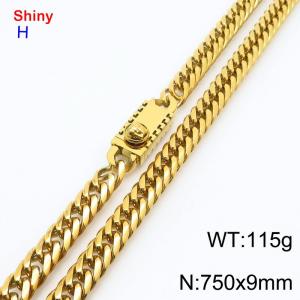 750x9mm 18k Gold Plated Curb Chain Shiny Necklaces Stainless Steel Necklace Chain Special Clasp Men's Jewelry - KN284274-Z