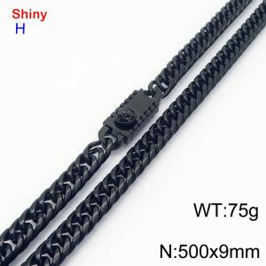 500mm 9mm Stainless Steel Necklace Cuban Chain Safety Buckle Black Color - KN284283-Z