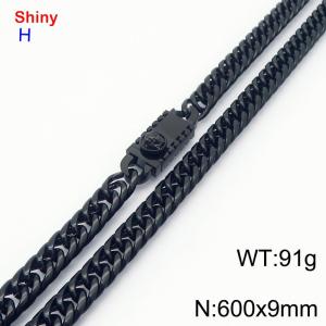 600mm 9mm Stainless Steel Necklace Cuban Chain Safety Buckle Black Color - KN284285-Z