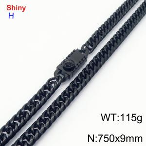750mm 9mm Stainless Steel Necklace Cuban Chain Safety Buckle Black Color - KN284288-Z