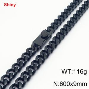 Fashionable stainless steel 600 × 9mm double-sided grinding chain creative small circle splicing rectangular combination buckle charm black necklace - KN284327-Z