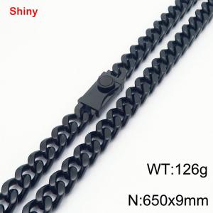 Fashionable stainless steel 650 × 9mm double-sided grinding chain creative small circle splicing rectangular combination buckle charm black necklace - KN284328-Z