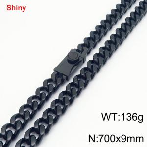 Fashionable stainless steel 700 × 9mm double-sided grinding chain creative small circle splicing rectangular combination buckle charm black necklace - KN284329-Z