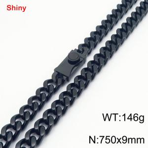 Fashionable stainless steel 750 × 9mm double-sided grinding chain creative small circle splicing rectangular combination buckle charm black necklace - KN284330-Z