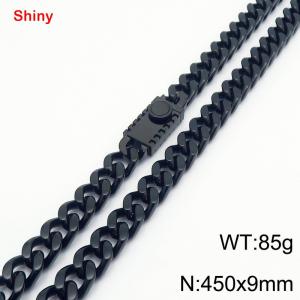 450X9mm Black-Plated Stainless Steel Cuban Necklace - KN284345-Z