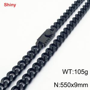 550X9mm Black-Plated Stainless Steel Cuban Necklace - KN284347-Z
