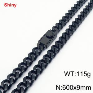 600X9mm Black-Plated Stainless Steel Cuban Necklace - KN284348-Z