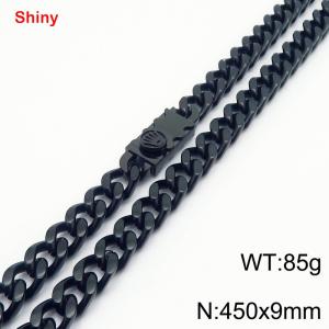 450X9mm Black-Plated Stainless Steel Decor Clasp Cuban Necklace - KN284366-Z