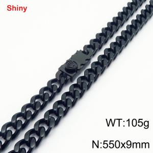 550X9mm Black-Plated Stainless Steel Decor Clasp Cuban Necklace - KN284368-Z