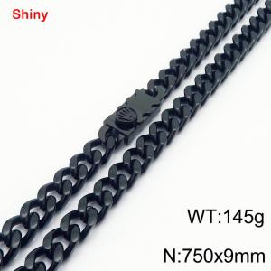 750X9mm Black-Plated Stainless Steel Decor Clasp Cuban Necklace - KN284372-Z