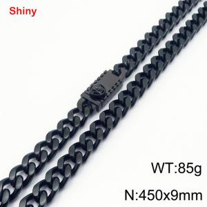 450X9mm Black-Plated Stainless Steel Ornament Clasp Cuban Necklace - KN284387-Z