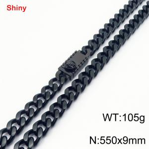 550X9mm Black-Plated Stainless Steel Ornament Clasp Cuban Necklace - KN284389-Z