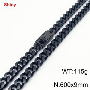 600X9mm Black-Plated Stainless Steel Ornament Clasp Cuban Necklace - KN284390-Z