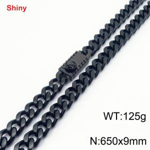 650X9mm Black-Plated Stainless Steel Ornament Clasp Cuban Necklace - KN284391-Z