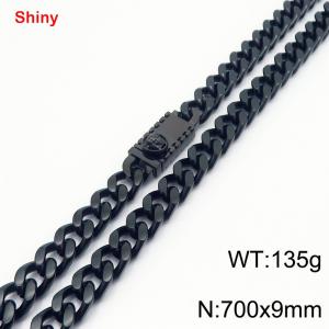 700X9mm Black-Plated Stainless Steel Ornament Clasp Cuban Necklace - KN284392-Z
