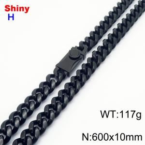 10*600mm European and American style black round ground Cuban chain stainless steel men's necklace - KN284621-Z