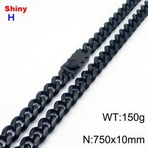 10*750mm European and American style black palm buckle round ground Cuban chain stainless steel men's necklace - KN284687-Z