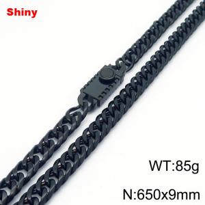 650x9mm Shiny Link Chain Necklace With Unique Clasp Men Women Stainless Steel 304 Jewelry Black Color - KN284748-Z